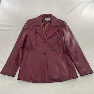 VINTAGE Wilsons Leather Pelle Studio Blazer Womens L Red Collar Jacket Retro Y2